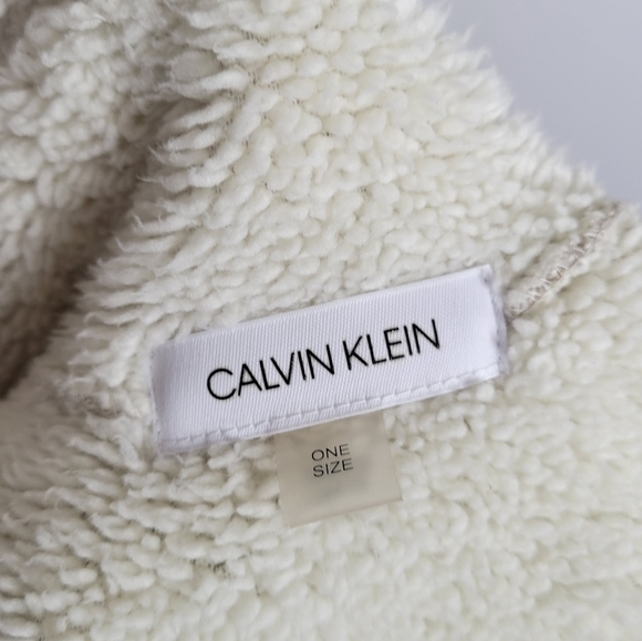 Calvin Klein Tan Knit Zip Up Poncho w/ Pockets & Faux Fur Lining, One Size - Picture 6 of 14